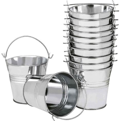 Hängender Blumentopf – 6 cm Metalleimer – Abnehmbarer Griff – Für Balkon, Garten und Innenräume – 12er-Set, Silber (1/5)