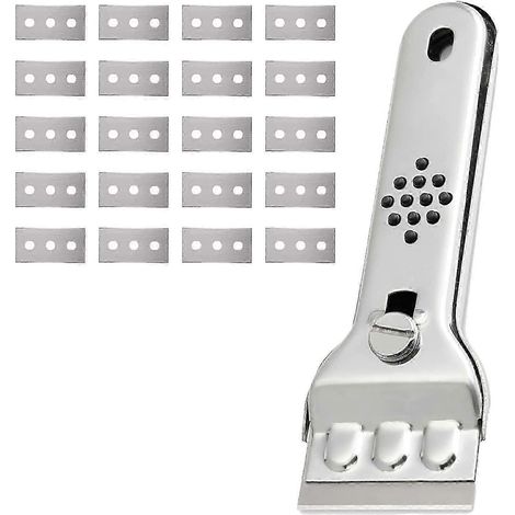 Grattoir en acier inoxydable à 20 lames, compatible avec les plaques de cuisson en vitrocéramique et à induction, pouvant être utilisé pour gratter la saleté sur le verre et les miroirs. (1/5)