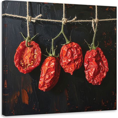 Tableau Moderne, Tomates séchées sur fond noir,20x20 (1/4)