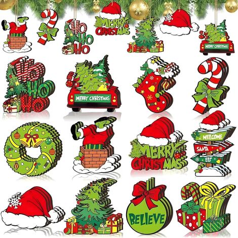 36 décorations de Noël en bois à suspendre pour les fêtes, décoration intérieure (1/5)