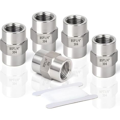 5 Pièces 1/4" BSP Femelle à Femelle Manchon Hexagonal, Adaptateur de Raccord de Tuyau en Acier Inoxydable 304 pour Plomberie Industrielle (1/4)