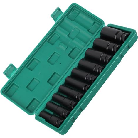 Satz mit 10 schwarzen 1/2"-Schlagnusseinsätzen aus robustem Kohlenstoffstahl für elektrische Schlagschrauber, Steckschlüsselsatz für Schraubendreher (1/3)