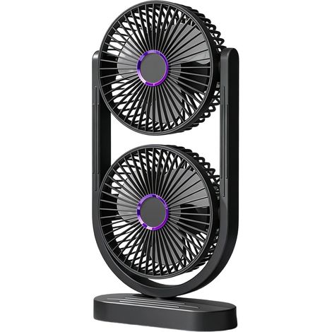 Ventilateur tour à double tête, ventilateur de bureau oscillant rechargeable à 3 vitesses, ventilateur de table USB portable pour se rafraîchir personnellement en été (noir) (1/5)