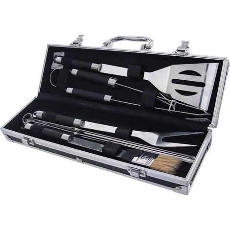 Ensemble d'ustensiles de barbecue en acier, dans un coffret de 9 pièces. (1/4)