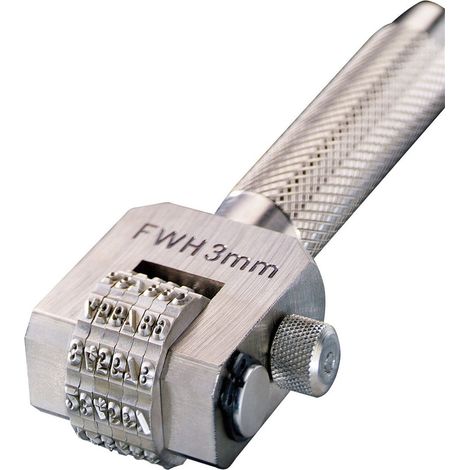 Marqueur compact GRAVUREM avec 6 roues numérotées de 0 à 9 (3 mm) pour une précision optimale.