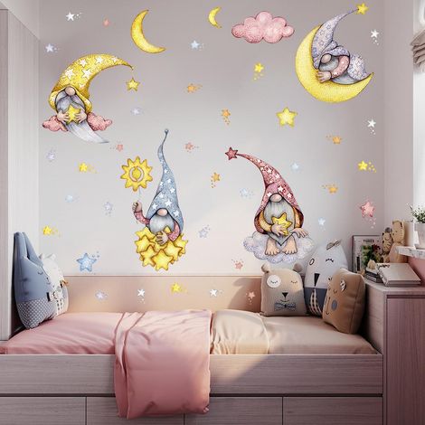 Lot de 4 stickers muraux Lune et Étoiles, déco adhésive pour chambre, salon, mur TV, autocollants muraux 3D, murales autocollantes, design céleste, 180cm, résistant à l'eau. (1/5)