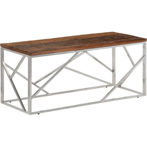 Table basse Table de salon Table de café argenté inox et bois de mélèze massif (1/5)