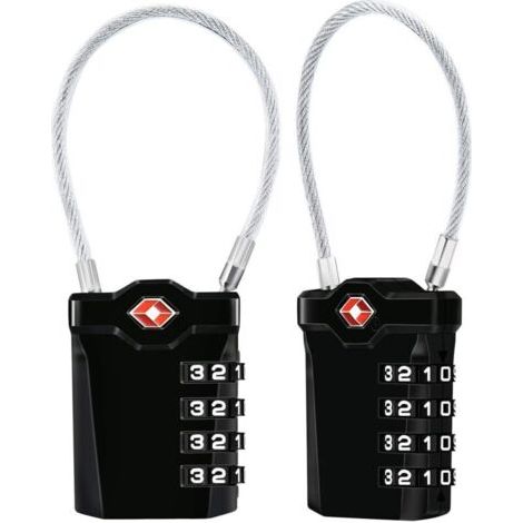 [Lot de 2] Cadenas à Code 4 Chiffres, Cadenas Valise à Combinaison avec 14cm Câble, Serrures à Bagages pour Valise, Sacoche , etc. (Noir) (1/4)