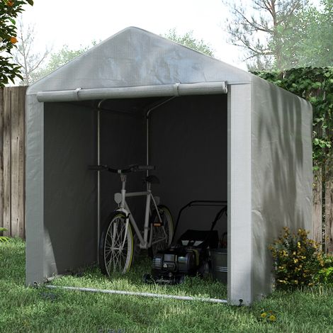Carpa de Jardín para Bicicletas 1,6x2,2x1,7 m con 2 Habitaciones Puerta con Cremallera Impermeable Anti-UV Gris Claro