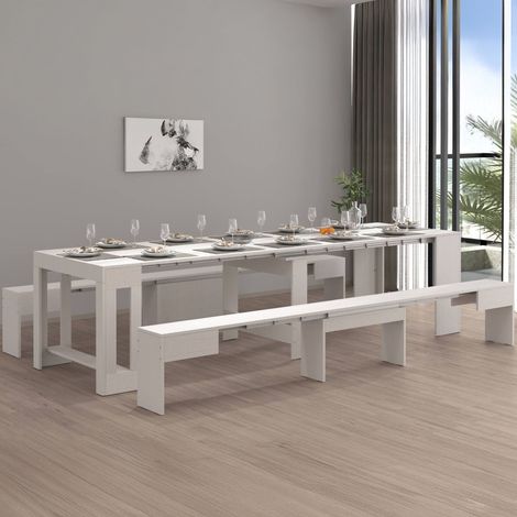 Dmora - Banco Torquato, Juego de 2 Asientos para mesa de comedor, Bancos extensibles, 290x25h45 cm, Blanco (1/5)