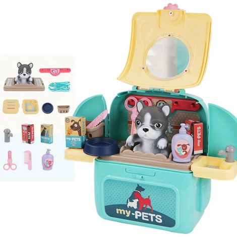Coffret de jeu pour enfants « Soins pour animaux de compagnie » : sac à dos de vétérinaire factice pour chat et chien, jouet d'imitation. (1/4)