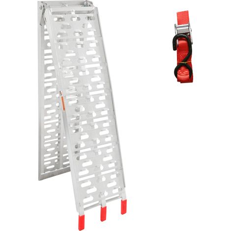 Jiubiaz Rampa de carga 1 unidad, de aluminio, 226 cm, carga hasta 340 kg, plegable a 114 cm, superficie antideslizante, para moto, quad y remolque (1/5)