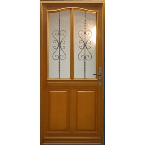 Gd Menuiseries – Porte d'entrée bois vitrée Sandy H215 x L90 cm – Épaisseur cadre 4 cm – Pour rénovation et construction – Design moderne