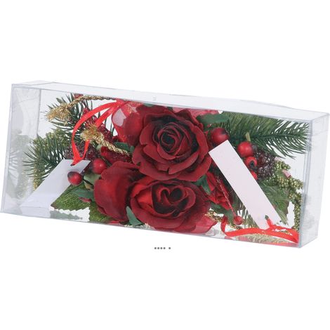 Composition Rose et sapin noel 2 pcs par box 14cm artificielle