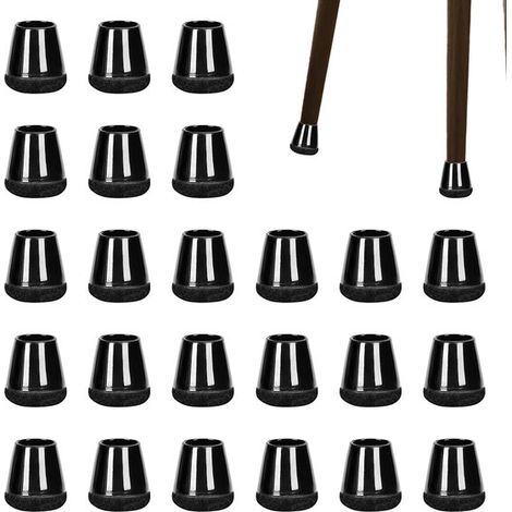 Longziming - Lot de 32 embouts de pieds de chaise en feutre – Protections pour pieds de chaise ronds et inclinés Ø 15-18 mm – Antidérapants, ils protègent vos sols des rayures et du bruit – Noir (1/5)