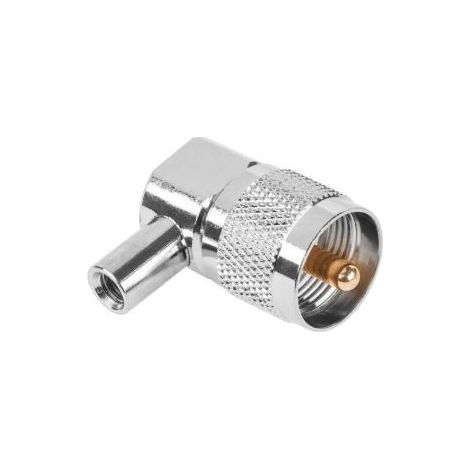 Conector UHF para cable RG58, de rosca, en 谩ngulo.
