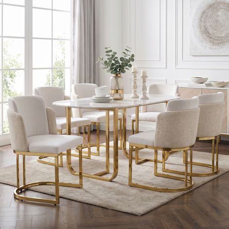 2 chaises de salle à manger, confortables et respirantes, idéales pour restaurant, salon, café, style moderne, pieds dorés galvanisés, tissu en chenille, beige + or (1/5)