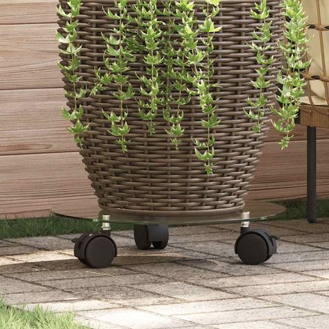 vidaXL Pedane con Ruote per Piante 2pz in Vetro Temperato Rotondo 28cm