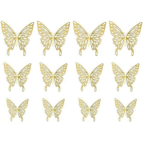 Lot de 12 stickers muraux papillons 3D métallisés, creux et stéréo, de forme D, argentés et multicolores. (1/5)