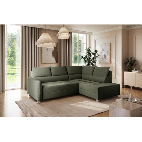 Ecksofa Schlafsofa Sofa MARNO in Stoff Vogue Moosgrün Ottomane Rechts (1/4)