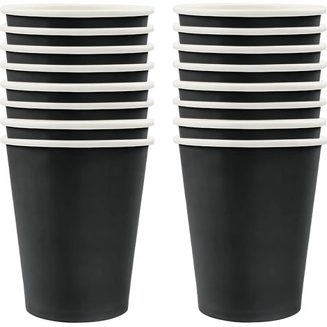 Lot de 16 Gobelets, Papier Noir, 9 Oz, Résistant, Halloween, Anniversaire (1/4)
