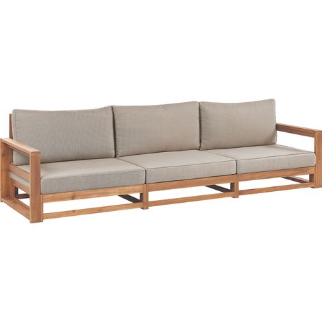 Sofá 3 plazas de madera de acacia clara certificada cojines Timor II