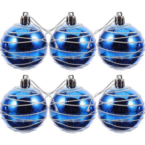 Lot de 6 boules de Noël décoratives en plastique à suspendre au sapin.-6X6X6cm-Blue (1/2)