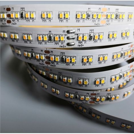 High CRI 90 bi-color 2216 LED strip, 240 LEDs per meter, adjustable color temperature, adjustable intensity and color temperature, 24V