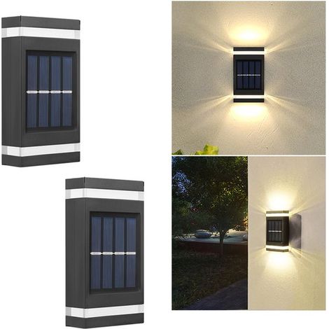 2 apliques solares de pared - Iluminación exterior impermeable para patio, jardín, villa o pared exterior - Luz cálida (1/5)