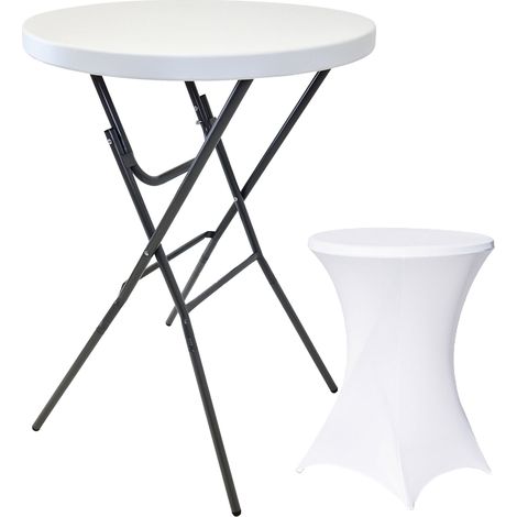 Stehtisch mit Husse Partytisch klappbar Ø 80 cm Höhe 110 cm in Weiß mit pflegeleichter Husse in Weiß (1/5)