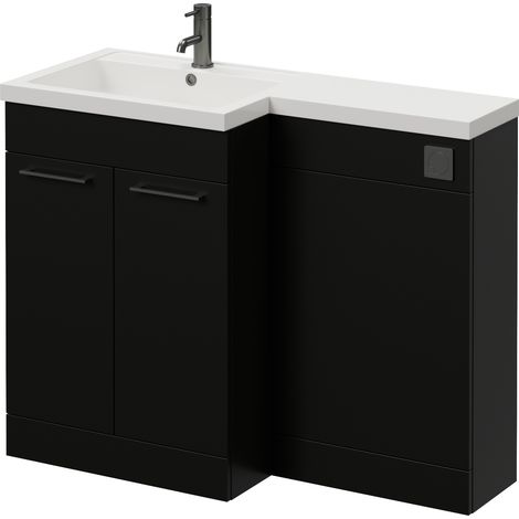 Napoli 460 Matt Black 1100mm 2 Door Vanity Unit Toilet Suite with Left Hand Square Lucia Basin - 1100mm - Gunmetal Grey 160mm HandleWithout Kingston Toilet Pan