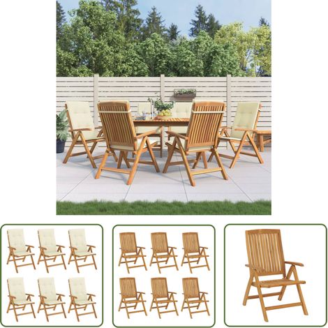 6 pcs Chaises de jardin inclinables, Fauteuils Extérieur, Sièges confortable et coussins bois teck BGT15589 (1/5)
