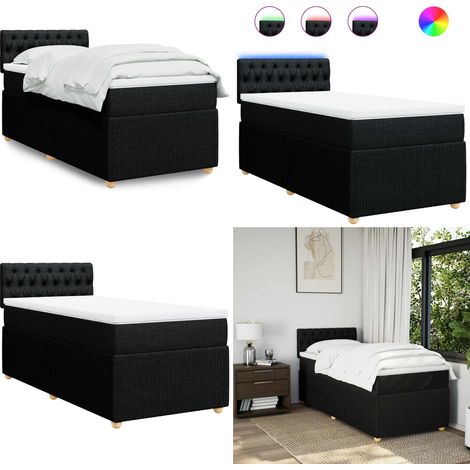 Cama box spring con colchón tela negro 80x200 cm - Colchón de muelles ensacados - Cama con luz LED