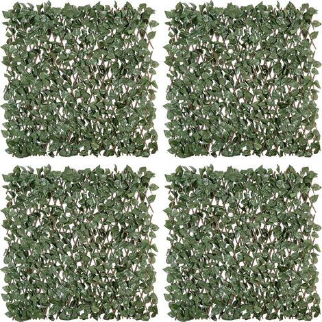 Haies Artificielles Lierre Extensible 200x100cm, Brise-Vue Mural Polyester Osier Vert Lot de 4