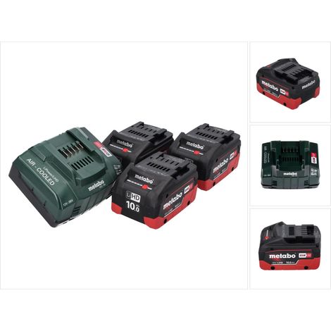 Metabo 18 V basic set 3x batería 10,0 Ah LIHD + cargador ASC 145 sistema CAS