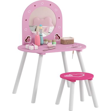 Tocador infantile avec taburée et spejo Tocador pour enfants avec des jouets de corazones pour enfants et enfants de 3 à 6 ans rose (1/5)