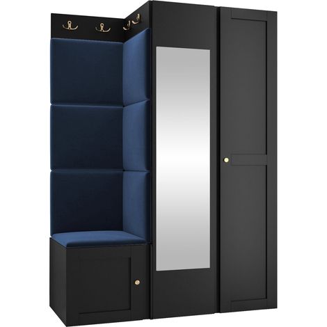 Meuble d'entrée Hartford 380, Polo 891, 186x116x46cm, Disponible, MDF, Stratifié, Tissu, Murale, À poser (1/5)