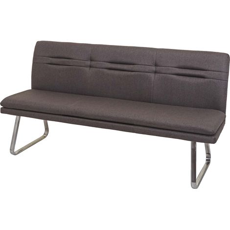 Sitzbank HHG-911, Esszimmerbank Bank Polsterbank, Rückenlehne Stoff/Textil Edelstahl gebürstet grau-braun 180cm