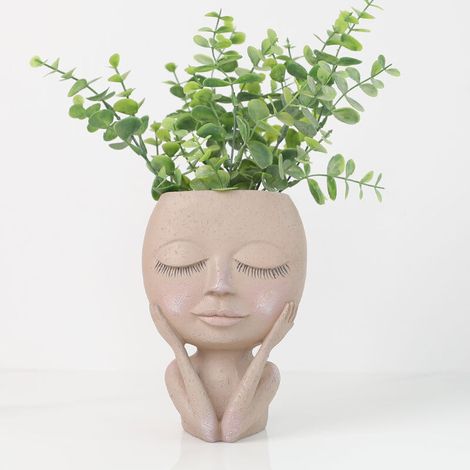 Pot de fleur de tête de visage de filles, décor de maison, jardinière de plantes succulentes, Vase pour décoration de table en résine et céramique (1/5)