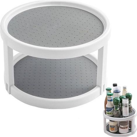 Étagère à épices rotative - Plateau tournant à double niveau - Étagère de rangement antidérapante rotative - 25 cm - Étagère de rangement pour produits d'entretien et épices - Gris (1/5)