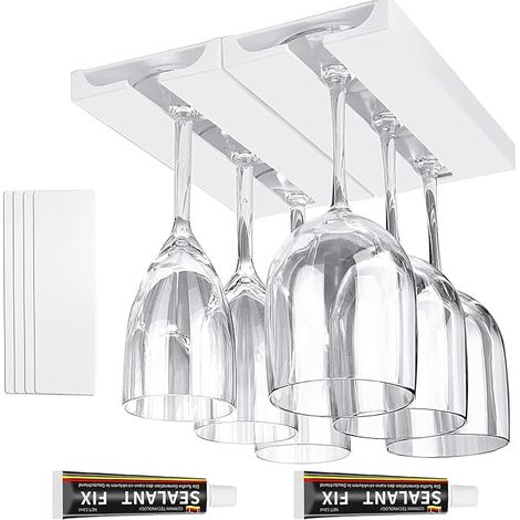 Support de Tasse et Vin, Porte-Verres Suspendu Auto-adhésif Maison, Bar, Cuisine, Restaurant (Blanc) (1/5)