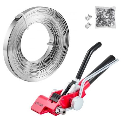 Juego de Flejado Manual con Fleje de Acero de 30,5 m y 100 Cierres Metálicos, Herramienta de Flejado para Embalaje, Kit Completo para Almacén, Mercado, Garaje, Envío, Mudanza, Hogar, Naranja (1/5)