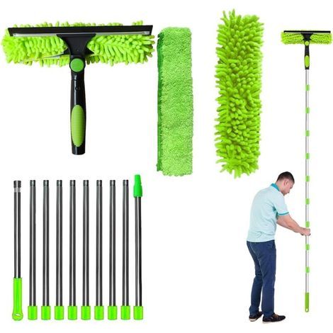 4m Window Cleaning Kit: 2-in-1 telescopic cleaning tool with microfiber squeegee for high windows, walls and cars (1/5)