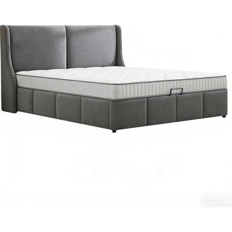 Ensemble Lit Coffre avec Matelas CHITA 160x200cm - Soutien Medium 7 Zones,épaisseur 20 cm - Rangement Intégré