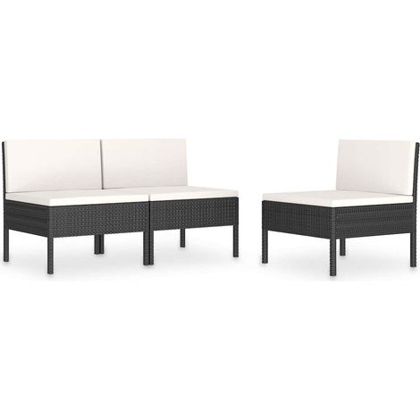 Maison Exclusive - Sedie da Giardino 3 pz con Cuscini in Polyrattan Nere (1/5)