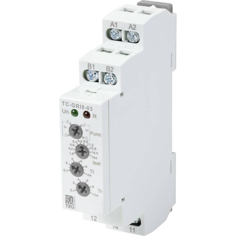 Tru Components – Relais de contrôle de courant GRI8-03/16 – Alimentation AC/DC 24-240V – Réglage courant 1,6-16A – Temporisation 0,1-10s - W078642