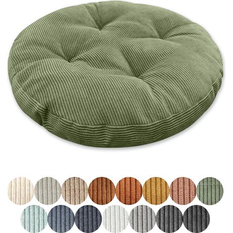 Coussin d'assise rond - 40 cm de diamètre - 6 cm d'épaisseur - 1 pièce - Coussin de sol rond, coussin de chaise - En velours côtelé - Pour salon, bureau, salle de conférence - Vert (1/5)