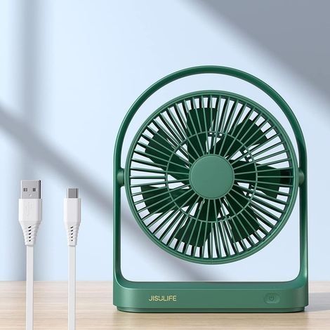 Ventilateur de Bureau, USB Ventilateur Bureau Personnel à 4 Vitesses, Fonctionnement Silencieux Ventilateur de Portable au Design Unique pour Bureau à Domicile, Rotation à 330°-Vert (1/5)