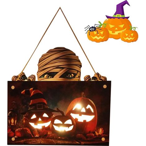 Halloween Horreur Deco, Halloween Citrouille Momie Pendentif Horreur Atmosphère Panneau de Porte Idéal pour Maison, Jardin, Décoration de Maison Hantée (1/4)