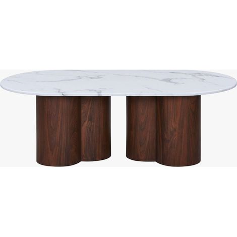 JASMINA Table basse ovale en marbre composite pieds couleur bois foncé 120 cm (1/5)